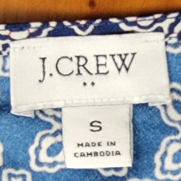 J. Crew Navy Cream Geometric Print Short Sleeve Blouse - S - Picture 7 of 7
